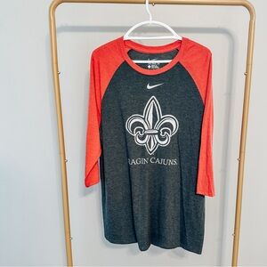 Nike UL Ragin’ Cajuns Soft Red and Gray Baseball Tee- Size Large